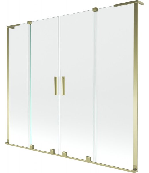 Mexen Velar L Duo, 2-křídlová posuvná vanová zástěna 170 x 150 cm, 8mm čiré sklo, zlatá lesklá, 896-170-003-02-50
