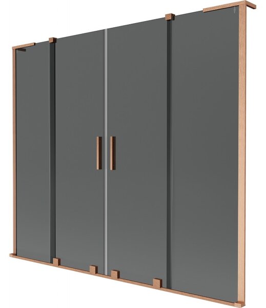 Mexen Velar L Duo, 2-křídlová posuvná vanová zástěna 170 x 150 cm, 8mm šedé sklo, měděná matná, 896-170-003-42-65