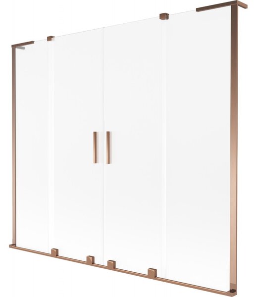 Mexen Velar L Duo, 2-křídlová posuvná vanová zástěna 200 x 150 cm, 8mm sklo námraza, růžové zlato, 896-200-003-32-60