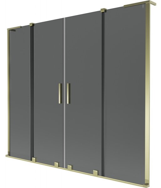 Mexen Velar L Duo, 2-křídlová posuvná vanová zástěna 170 x 150 cm, 8mm šedé sklo, zlatá lesklá, 896-170-003-42-50