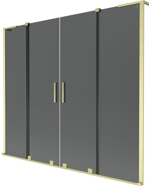 Mexen Velar L Duo, 2-křídlová posuvná vanová zástěna 170 x 150 cm, 8mm šedé sklo, zlatá matná, 896-170-003-42-55