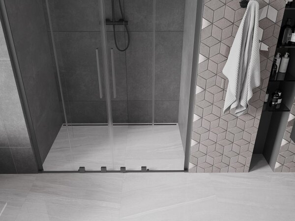 Mexen Velar L Duo, posuvné sprchové dveře do otvoru 160 cm, 8mm čiré sklo, broušený grafit, 871-160-003-02-95
