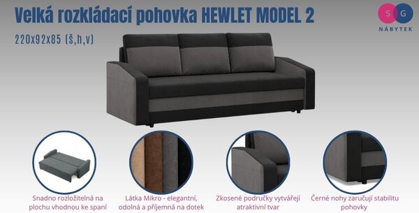Velká rozkládací pohovka HEWLET MODEL 2 Černá-červená