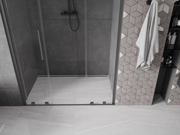 Mexen Velar L Duo, posuvné sprchové dveře do otvoru 160 cm, 8mm čiré sklo, broušený grafit, 871-160-003-02-95