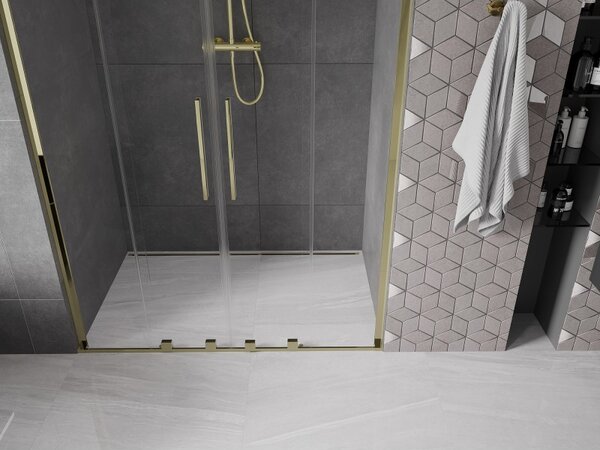 Mexen Velar L Duo, posuvné sprchové dveře do otvoru 150 cm, 8mm čiré sklo, zlatá lesklá, 871-150-003-02-50