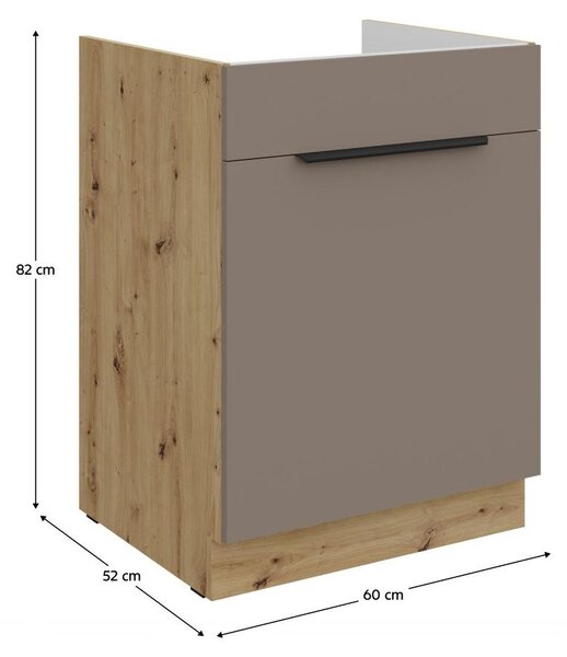 Kondela Dřezová kuchyňská skříňka Frisbo 60 ZL 1S BB - sandgrau / dub artisan