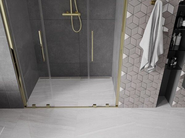 Mexen Velar L Duo, posuvné sprchové dveře do otvoru 150 cm, 8mm čiré sklo, zlatá lesklá, 871-150-003-02-50