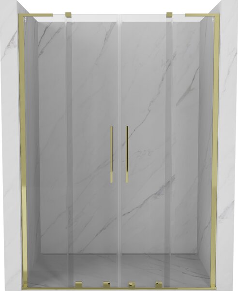 Mexen Velar L Duo, posuvné sprchové dveře do otvoru 150 cm, 8mm čiré sklo, zlatá lesklá, 871-150-003-02-50