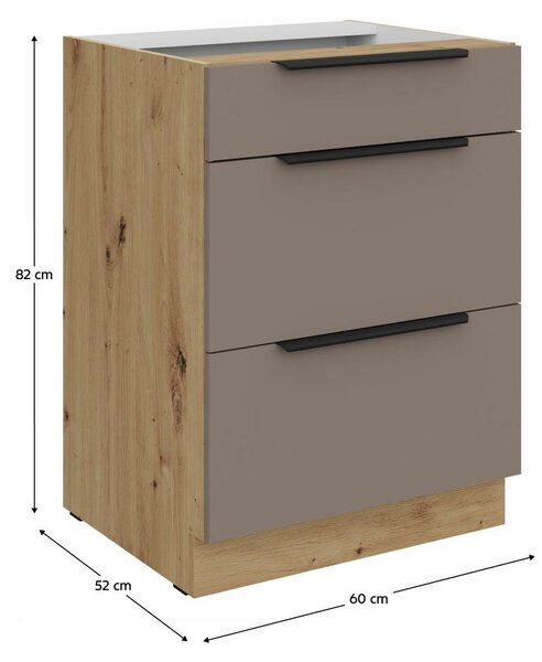 Kondela Dolní kuchyňská skříňka Frisbo 60 D 3S BB - sandgrau / dub artisan