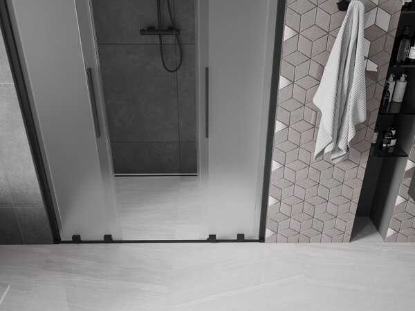 Mexen Velar L Duo, posuvné sprchové dveře do otvoru 140 cm, 8mm sklo námraza, černá matná, 871-140-003-32-70