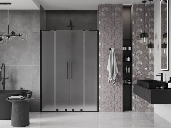 Mexen Velar L Duo, posuvné sprchové dveře do otvoru 140 cm, 8mm sklo námraza, černá matná, 871-140-003-32-70