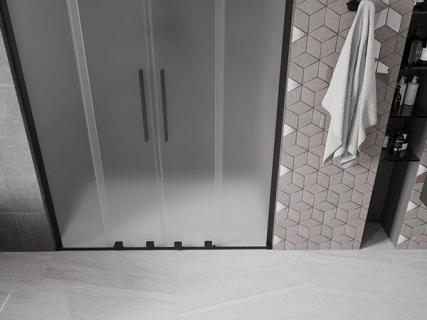 Mexen Velar L Duo, posuvné sprchové dveře do otvoru 140 cm, 8mm sklo námraza, černá matná, 871-140-003-32-70