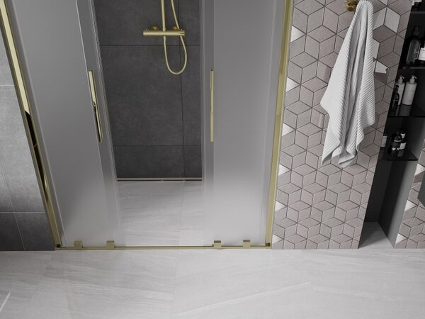 Mexen Velar L Duo, posuvné sprchové dveře do otvoru 140 cm, 8mm sklo námraza, zlatá lesklá, 871-140-003-32-50
