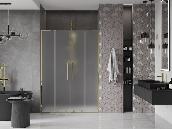 Mexen Velar L Duo, posuvné sprchové dveře do otvoru 140 cm, 8mm sklo námraza, zlatá lesklá, 871-140-003-32-50