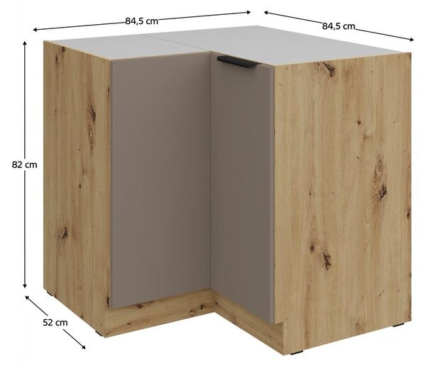 Kondela Dolní rohová kuchyňská skříňka Frisbo 90x90 DN 2F BB - sandgrau / dub artisan