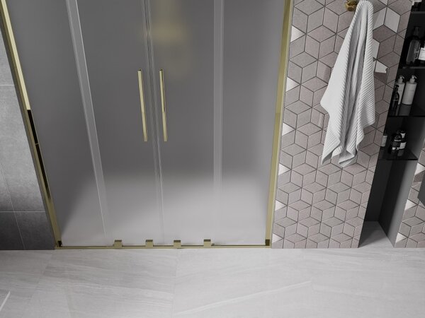 Mexen Velar L Duo, posuvné sprchové dveře do otvoru 140 cm, 8mm sklo námraza, zlatá lesklá, 871-140-003-32-50