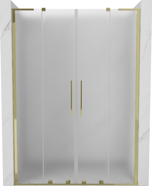 Mexen Velar L Duo, posuvné sprchové dveře do otvoru 140 cm, 8mm sklo námraza, zlatá lesklá, 871-140-003-32-50