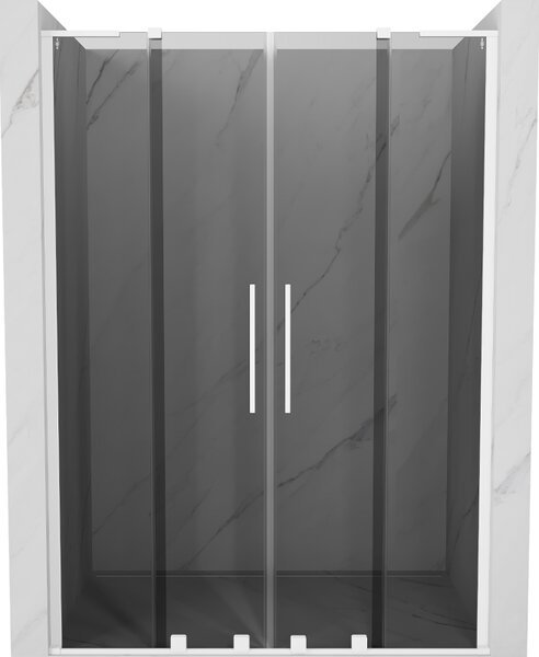 Mexen Velar L Duo, posuvné sprchové dveře do otvoru 140 cm, 8mm šedé sklo, bílá matná, 871-140-003-42-20