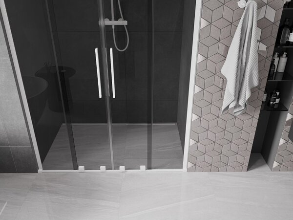 Mexen Velar L Duo, posuvné sprchové dveře do otvoru 140 cm, 8mm šedé sklo, bílá matná, 871-140-003-42-20