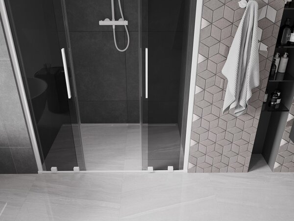 Mexen Velar L Duo, posuvné sprchové dveře do otvoru 140 cm, 8mm šedé sklo, bílá matná, 871-140-003-42-20