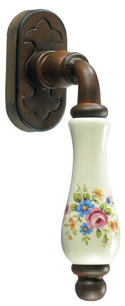 GALBUSERA Kovaná klika na eurookno 2605 - červeno-hnědá corten, porcelán D22