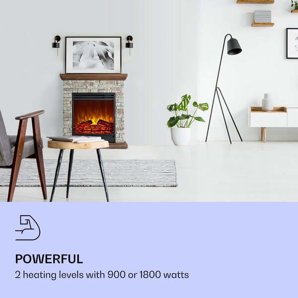 Klarstein Dekorativní krb s LED plameny, elektrický krb s ohřívačem, 1800W elektrický krb, úsporný elektrický krb, nástěnný krb s dálkovým ovládáním a časovačem, elektrické krby s MDF krytem