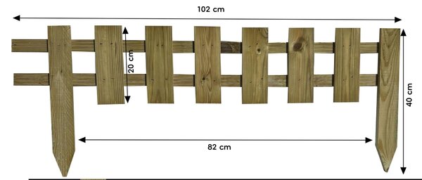 Plotový panel 102x40x2,5 cm - plotový panel s tyčemi - dekorativní plot - plot s lištami - plot s vertikálními prkny - dekorativní plot - plot z borovicového dřeva pro oddělení prostoru, 10 kusů