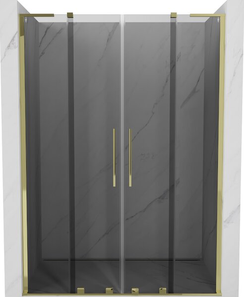 Mexen Velar L Duo, posuvné sprchové dveře do otvoru 140 cm, 8mm šedé sklo, zlatá lesklá, 871-140-003-42-50