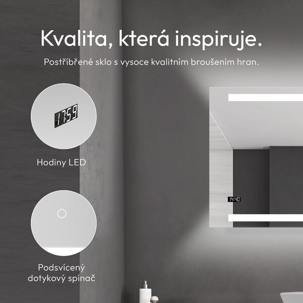 LED koupelnové zrcadlo TALOS King Koupelnové zrcadlo s osvětlením 120x60 cm - Nástěnné zrcadlo s osvětleným toaletním zrcadlem - Barva světla neutrální bílá