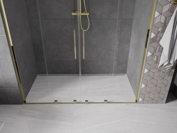 Mexen Velar L Duo, posuvné sprchové dveře do otvoru 170 cm, 8mm čiré sklo, zlatá lesklá, 871-170-003-02-50
