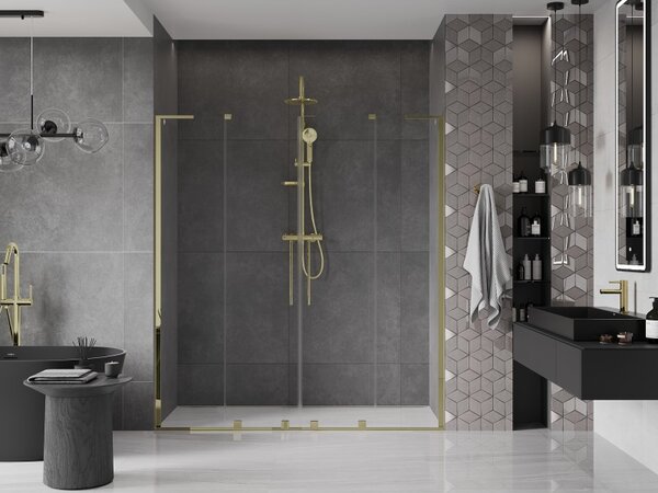 Mexen Velar L Duo, posuvné sprchové dveře do otvoru 170 cm, 8mm čiré sklo, zlatá lesklá, 871-170-003-02-50