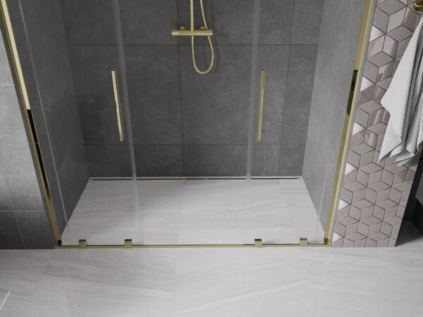 Mexen Velar L Duo, posuvné sprchové dveře do otvoru 170 cm, 8mm čiré sklo, zlatá lesklá, 871-170-003-02-50