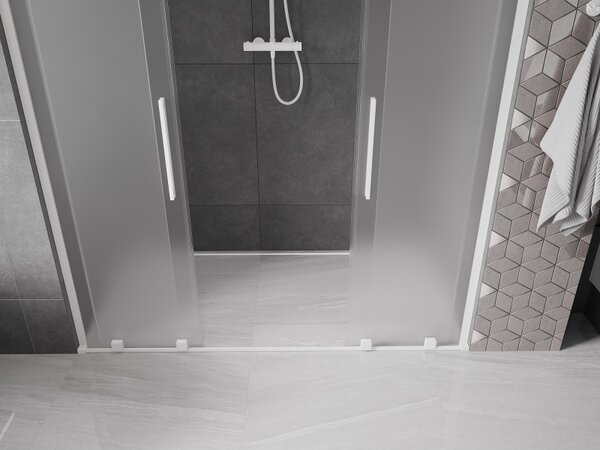 Mexen Velar L Duo, posuvné sprchové dveře do otvoru 170 cm, 8mm sklo námraza, bílá matná, 871-170-003-32-20