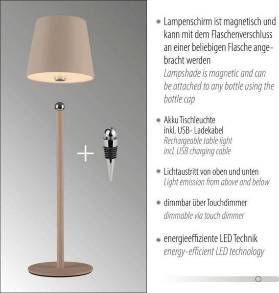 JUST LIGHT LED svítidlo na láhev béžová na baterie dotykový stmívač USB IP54 stolní lampa 3000K LD 19251-39