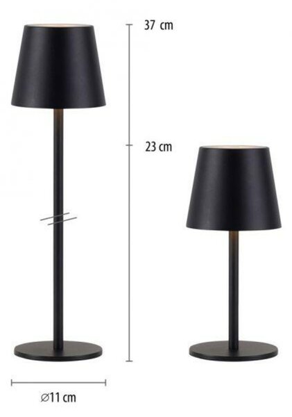 JUST LIGHT LED svítidlo na láhev černé na baterie dotykový stmívač USB IP54 stolní lampa 3000K LD 19251-18