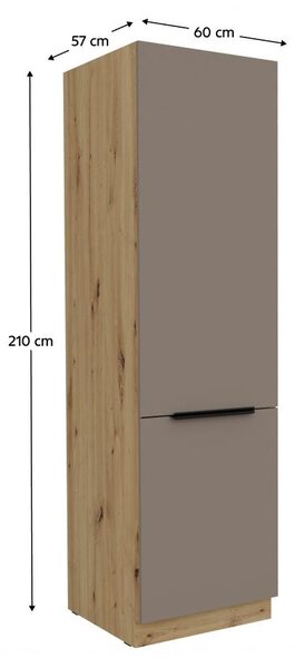 Kondela Kuchyňská skříňka na vestavnou chladničku Frisbo 60 LO-210 2F - sandgrau / dub artisan