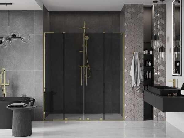 Mexen Velar L Duo, posuvné sprchové dveře do otvoru 170 cm, 8mm šedé sklo, zlatá lesklá, 871-170-003-42-50