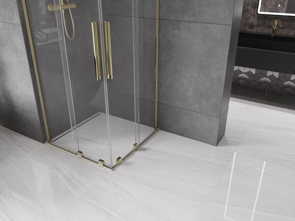 Mexen Velar L Duo, sprchový kout s posuvnými dveřmi 80 x 80 cm, 8mm čiré sklo, zlatá lesklá, 871-080-080-02-03-50