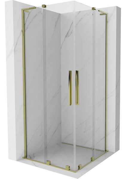 Mexen Velar L Duo, sprchový kout s posuvnými dveřmi 80 x 80 cm, 8mm čiré sklo, zlatá lesklá, 871-080-080-02-03-50