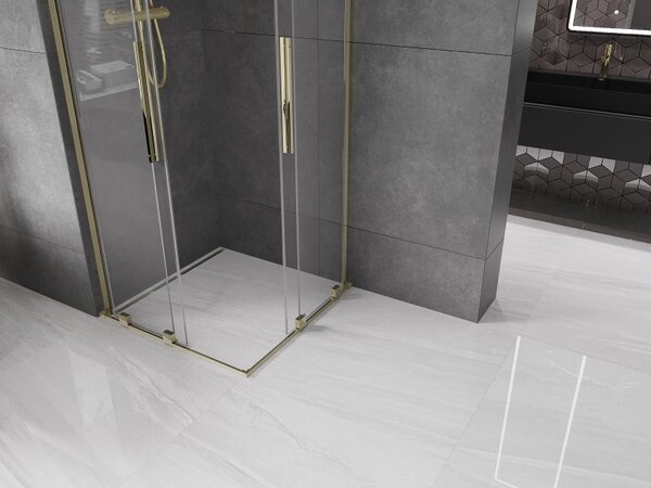 Mexen Velar L Duo, sprchový kout s posuvnými dveřmi 80 x 80 cm, 8mm čiré sklo, zlatá lesklá, 871-080-080-02-03-50