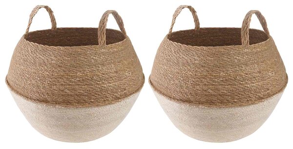 Květináč s úchyty 2 pcs Bílá Ø 45 x 36 cm 100% mořská tráva