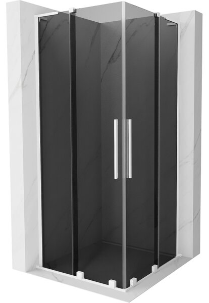 Mexen Velar L Duo, sprchový kout s posuvnými dveřmi 80 x 80 cm, 8mm šedé sklo, bílá matná, 871-080-080-02-43-20