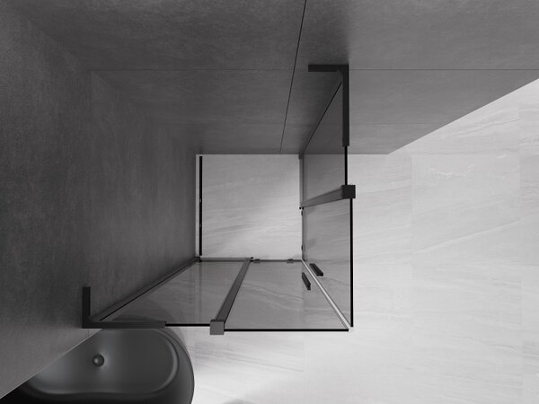Mexen Velar L Duo, sprchový kout s posuvnými dveřmi 80 x 80 cm, 8mm šedé sklo, černá matná, 871-080-080-02-43-70