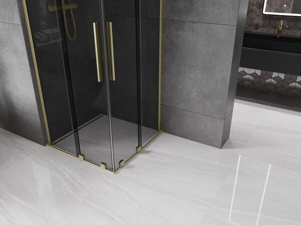 Mexen Velar L Duo, sprchový kout s posuvnými dveřmi 80 x 80 cm, 8mm šedé sklo, zlatá matná, 871-080-080-02-43-55