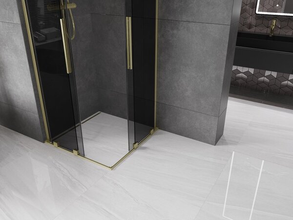 Mexen Velar L Duo, sprchový kout s posuvnými dveřmi 80 x 80 cm, 8mm šedé sklo, zlatá matná, 871-080-080-02-43-55