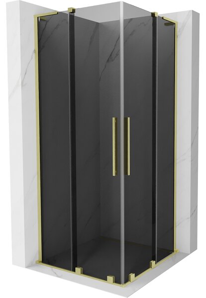 Mexen Velar L Duo, sprchový kout s posuvnými dveřmi 80 x 80 cm, 8mm šedé sklo, zlatá matná, 871-080-080-02-43-55