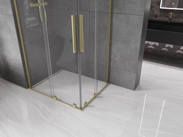 Mexen Velar L Duo, sprchový kout s posuvnými dveřmi 90 x 80 cm, 8mm čiré sklo, zlatá matná, 871-090-080-02-03-55