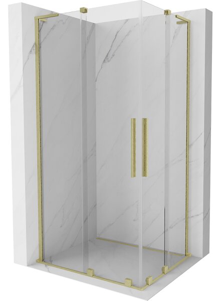 Mexen Velar L Duo, sprchový kout s posuvnými dveřmi 90 x 80 cm, 8mm čiré sklo, zlatá matná, 871-090-080-02-03-55