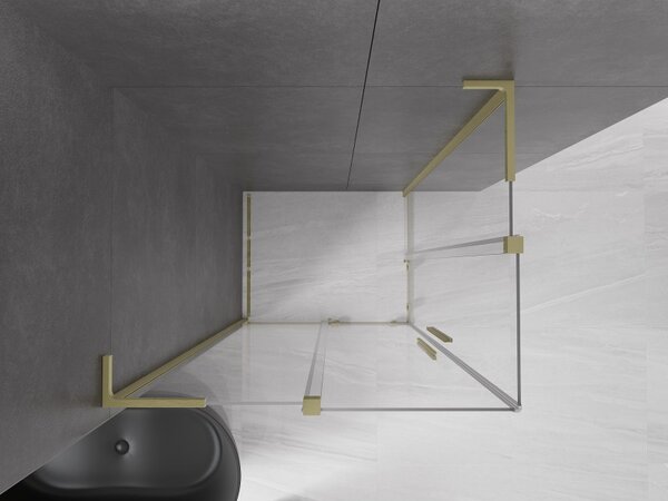 Mexen Velar L Duo, sprchový kout s posuvnými dveřmi 90 x 80 cm, 8mm čiré sklo, zlatá matná, 871-090-080-02-03-55