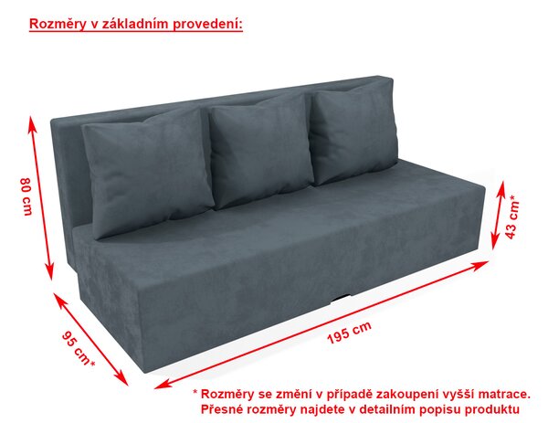 Světle šedá pružinová rozkládací pohovka